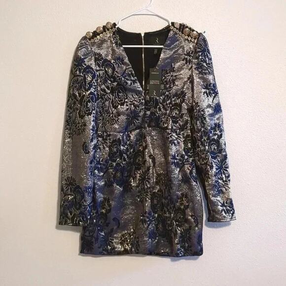 Rare London Limited edition blue metallic cocktail dress NWT size 6 - Picture 2 of 6